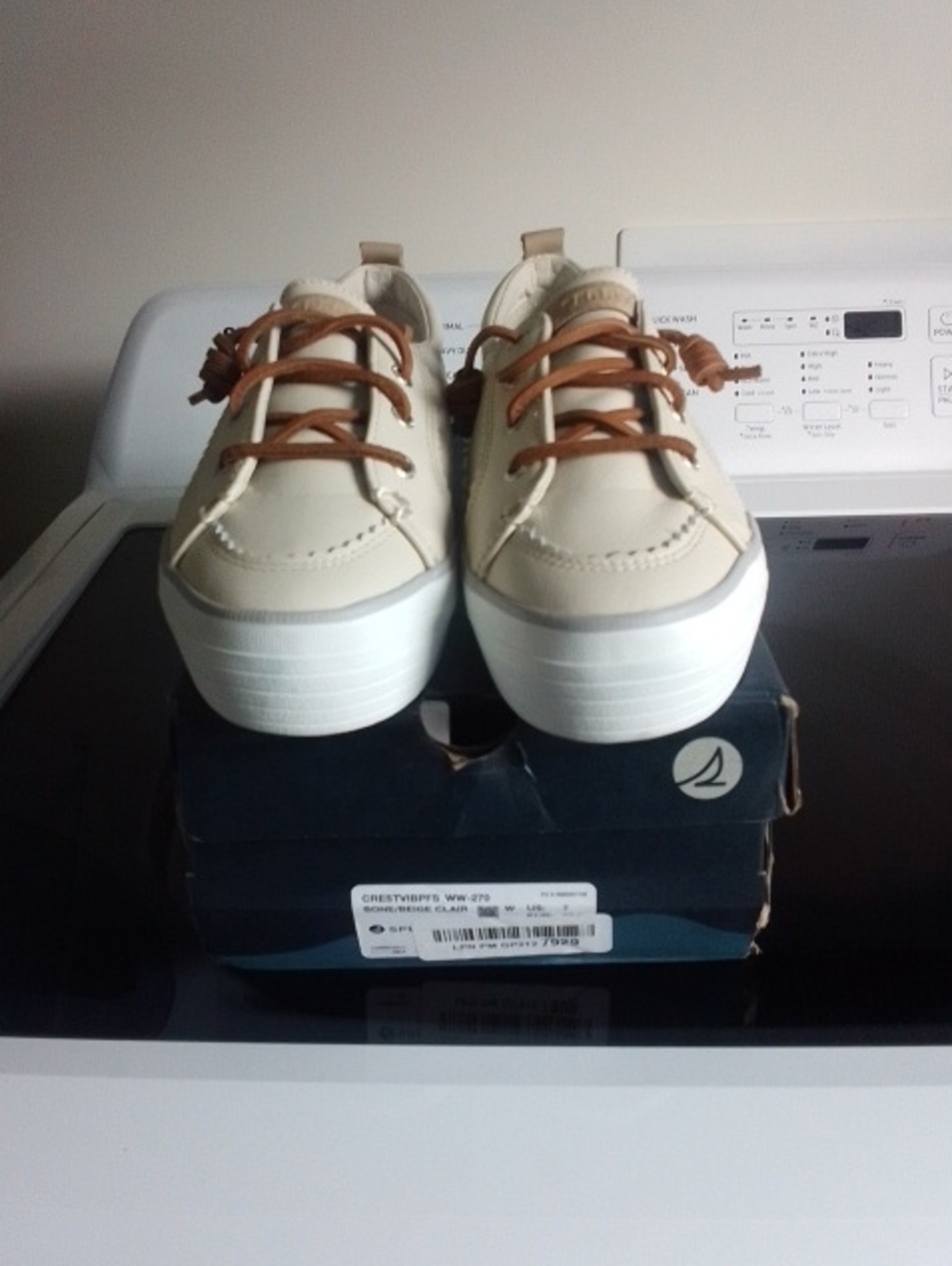 Sperry Cream Platform Sneakers with Brown Laces
